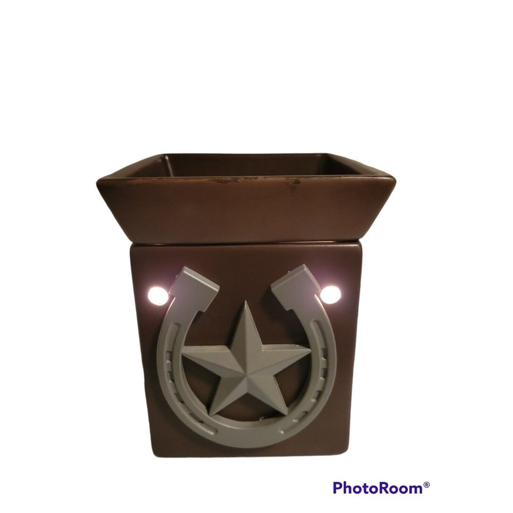 Scentsy Warmer 'WRANGLER' Horseshoe and Star Brown RETIRED 6" x 4.5"